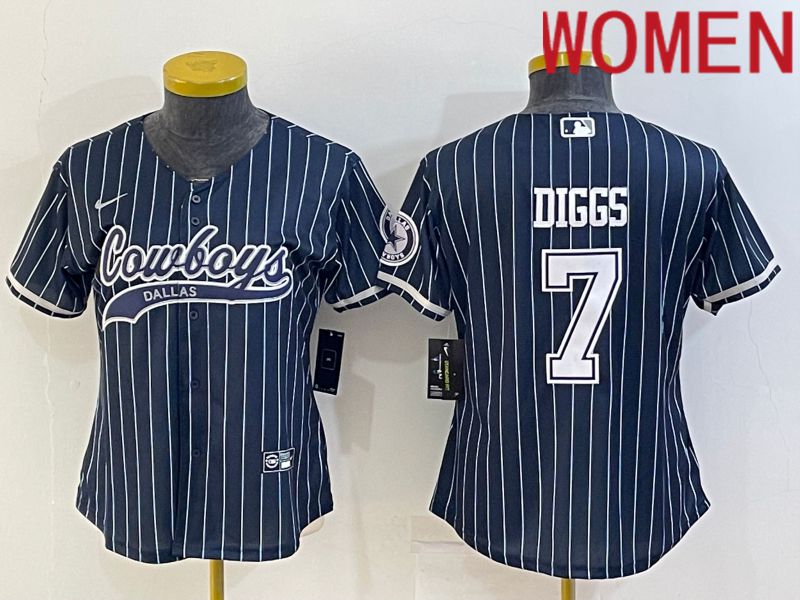Women Dallas Cowboys 7 Diggs Blue stripe 2022 Nike Co branded NFL Jerseys